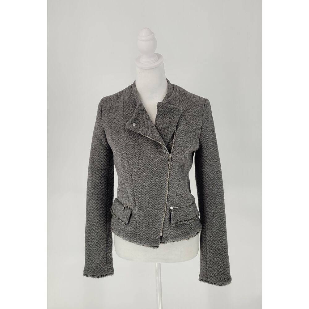 ZARA Trafaluc Outerwear Womens Gray Wool Blend Moto Biker Cropped Jacket Size M - Picture 2 of 10